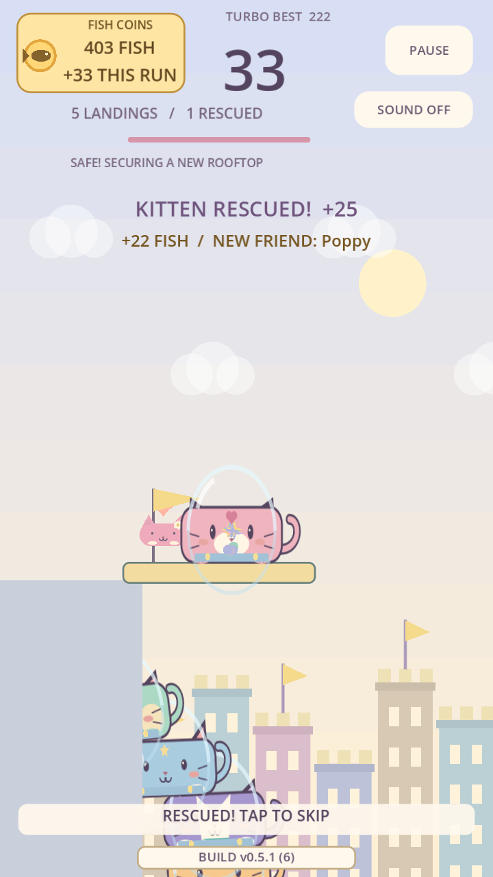 A successful rooftop rescue discovers Poppy and awards Fish Coins.